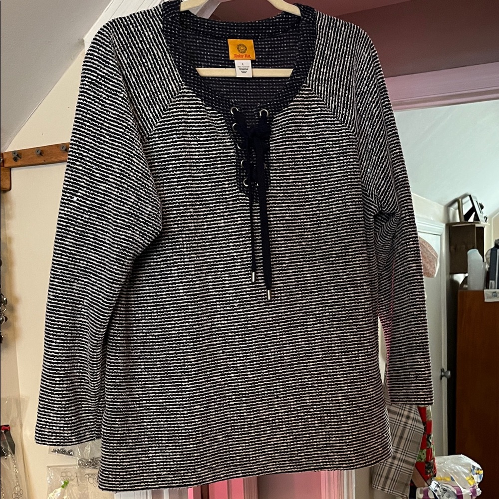 Ruby Rd. Navy and White Striped Top